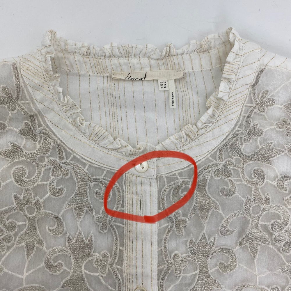 Anthropologie Cream Embroidered Peplum Blouse - Picture 6 of 11